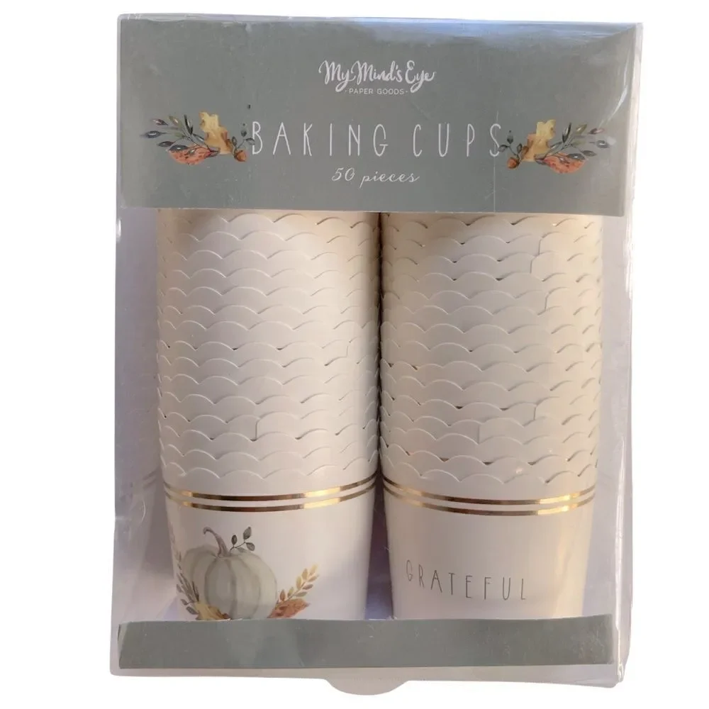 50 Count Fall Grateful Fall Harvest Thanksgiving Cupcake Liners New in Box
